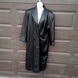Black Leather Longline Double-Breasted Jacket